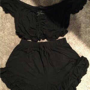 Foxblood Black Off-Shoulder Pajama bloomer Set